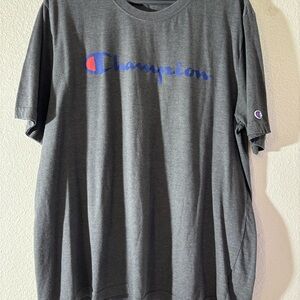 Champion Men's Dark Gray Tee with Blue Logo
